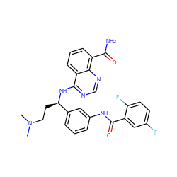 CN(C)CC[C@@H](Nc1ncnc2c(C(N)=O)cccc12)c1cccc(NC(=O)c2cc(F)ccc2F)c1 ZINC000114349034