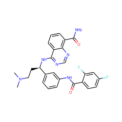 CN(C)CC[C@@H](Nc1ncnc2c(C(N)=O)cccc12)c1cccc(NC(=O)c2ccc(F)cc2F)c1 ZINC000114348705