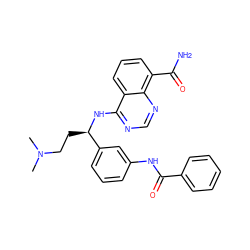 CN(C)CC[C@@H](Nc1ncnc2c(C(N)=O)cccc12)c1cccc(NC(=O)c2ccccc2)c1 ZINC000166055351