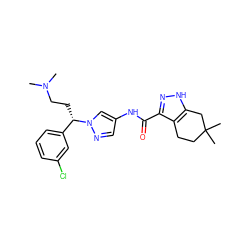 CN(C)CC[C@@H](c1cccc(Cl)c1)n1cc(NC(=O)c2n[nH]c3c2CCC(C)(C)C3)cn1 ZINC000143848235