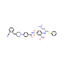 CN(C)CC[C@H](CSc1ccccc1)Nc1ccc(S(=O)(=O)NC(=O)c2ccc(N3CCC(=Cc4ccccc4C#N)CC3)cc2)cc1[N+](=O)[O-] ZINC000029464876