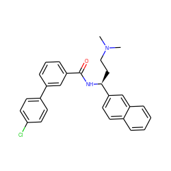 CN(C)CC[C@H](NC(=O)c1cccc(-c2ccc(Cl)cc2)c1)c1ccc2ccccc2c1 ZINC000045288000