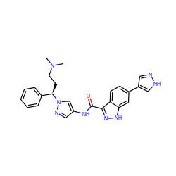 CN(C)CC[C@H](c1ccccc1)n1cc(NC(=O)c2n[nH]c3cc(-c4cn[nH]c4)ccc23)cn1 ZINC000098208325