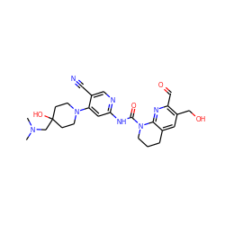 CN(C)CC1(O)CCN(c2cc(NC(=O)N3CCCc4cc(CO)c(C=O)nc43)ncc2C#N)CC1 ZINC001772649587