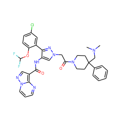 CN(C)CC1(c2ccccc2)CCN(C(=O)Cn2cc(NC(=O)c3cnn4cccnc34)c(-c3cc(Cl)ccc3OC(F)F)n2)CC1 ZINC001772624405