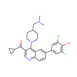 CN(C)CC1CCN(c2c(C(=O)C3CC3)cnc3ccc(-c4cc(F)c(O)c(Cl)c4)cc23)CC1 ZINC000215726142