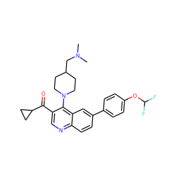 CN(C)CC1CCN(c2c(C(=O)C3CC3)cnc3ccc(-c4ccc(OC(F)F)cc4)cc23)CC1 ZINC000114038064