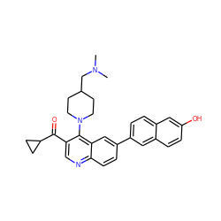 CN(C)CC1CCN(c2c(C(=O)C3CC3)cnc3ccc(-c4ccc5cc(O)ccc5c4)cc23)CC1 ZINC000114037074