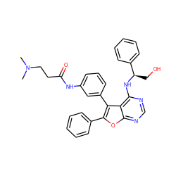 CN(C)CCC(=O)Nc1cccc(-c2c(-c3ccccc3)oc3ncnc(N[C@H](CO)c4ccccc4)c23)c1 ZINC000095601910