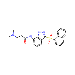 CN(C)CCC(=O)Nc1cccc2c(S(=O)(=O)c3cccc4ccccc34)n[nH]c12 ZINC000066112125