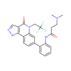 CN(C)CCC(=O)Nc1ccccc1-c1ccc2c3[nH]ncc3c(=O)n(CC(F)(F)F)c2c1 ZINC000220100090