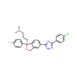 CN(C)CCC[C@@]1(c2ccc(F)cc2)OCc2cc(-c3nc(-c4ccc(Cl)cc4)n[nH]3)ccc21 ZINC000474602087