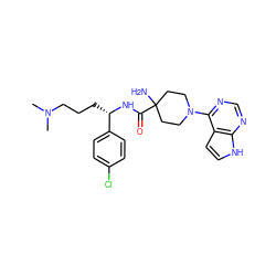 CN(C)CCC[C@H](NC(=O)C1(N)CCN(c2ncnc3[nH]ccc23)CC1)c1ccc(Cl)cc1 ZINC000095582374