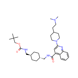 CN(C)CCC1CCN(c2cc(C(=O)NC[C@H]3CC[C@H](CNC(=O)OCC(C)(C)C)CC3)c3ccccc3n2)CC1 ZINC000261186054