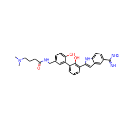 CN(C)CCCC(=O)NCc1ccc(O)c(-c2cccc(-c3cc4cc(C(=N)N)ccc4[nH]3)c2O)c1 ZINC000034804695