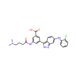 CN(C)CCCC(=O)Nc1cc(C(=O)O)cc(-c2[nH]nc3cc(Nc4ccccc4Cl)ccc23)c1 ZINC000016051799