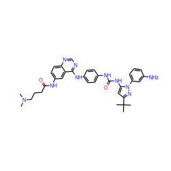 CN(C)CCCC(=O)Nc1ccc2ncnc(Nc3ccc(NC(=O)Nc4cc(C(C)(C)C)nn4-c4cccc(N)c4)cc3)c2c1 ZINC000089469522