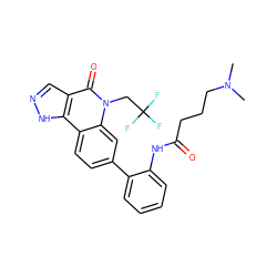 CN(C)CCCC(=O)Nc1ccccc1-c1ccc2c3[nH]ncc3c(=O)n(CC(F)(F)F)c2c1 ZINC000205063503