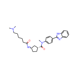 CN(C)CCCCCC(=O)N[C@H]1CC[C@@H](C(=O)N(C)c2ccc(-c3nc4ccccc4[nH]3)cc2)C1 ZINC000072124860