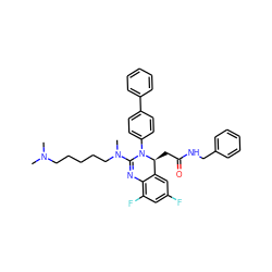 CN(C)CCCCCN(C)C1=Nc2c(F)cc(F)cc2[C@H](CC(=O)NCc2ccccc2)N1c1ccc(-c2ccccc2)cc1 ZINC001772649956