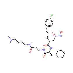 CN(C)CCCCNC(=O)CCNC(=O)[C@H](CC1CCCCC1)NC(=O)[C@H](CCCc1ccc(Cl)cc1)CC(=O)NO ZINC000026397994