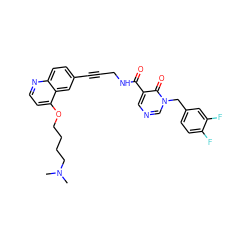 CN(C)CCCCOc1ccnc2ccc(C#CCNC(=O)c3cncn(Cc4ccc(F)c(F)c4)c3=O)cc12 ZINC000096176234