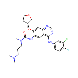 CN(C)CCCN(C)C(=O)Nc1cc2c(Nc3ccc(F)c(Cl)c3)ncnc2cc1O[C@H]1CCOC1 ZINC000103253639