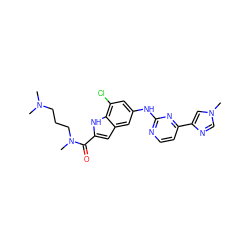 CN(C)CCCN(C)C(=O)c1cc2cc(Nc3nccc(-c4cn(C)cn4)n3)cc(Cl)c2[nH]1 ZINC000222323409