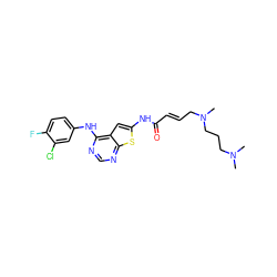 CN(C)CCCN(C)C/C=C/C(=O)Nc1cc2c(Nc3ccc(F)c(Cl)c3)ncnc2s1 ZINC000169311833