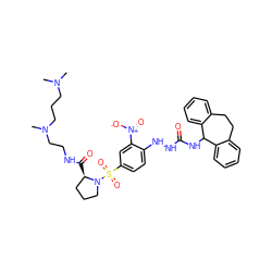 CN(C)CCCN(C)CCNC(=O)[C@@H]1CCCN1S(=O)(=O)c1ccc(NNC(=O)NC2c3ccccc3CCc3ccccc32)c([N+](=O)[O-])c1 ZINC000095607021