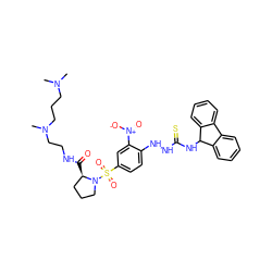 CN(C)CCCN(C)CCNC(=O)[C@@H]1CCCN1S(=O)(=O)c1ccc(NNC(=S)NC2c3ccccc3-c3ccccc32)c([N+](=O)[O-])c1 ZINC000026272942