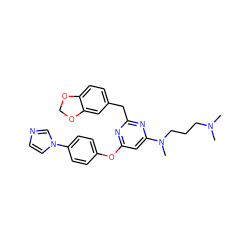 CN(C)CCCN(C)c1cc(Oc2ccc(-n3ccnc3)cc2)nc(Cc2ccc3c(c2)OCO3)n1 ZINC000028709542