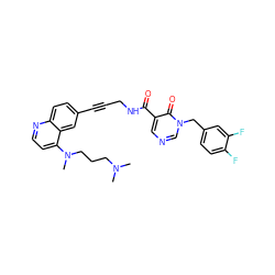 CN(C)CCCN(C)c1ccnc2ccc(C#CCNC(=O)c3cncn(Cc4ccc(F)c(F)c4)c3=O)cc12 ZINC000096176195