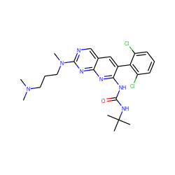 CN(C)CCCN(C)c1ncc2cc(-c3c(Cl)cccc3Cl)c(NC(=O)NC(C)(C)C)nc2n1 ZINC000013862915