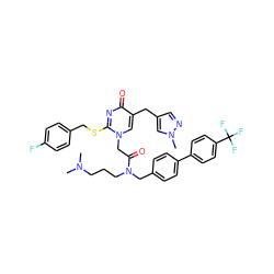 CN(C)CCCN(Cc1ccc(-c2ccc(C(F)(F)F)cc2)cc1)C(=O)Cn1cc(Cc2cnn(C)c2)c(=O)nc1SCc1ccc(F)cc1 ZINC000026576995