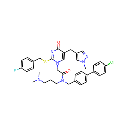 CN(C)CCCN(Cc1ccc(-c2ccc(Cl)cc2)cc1)C(=O)Cn1cc(Cc2cnn(C)c2)c(=O)nc1SCc1ccc(F)cc1 ZINC000026575946