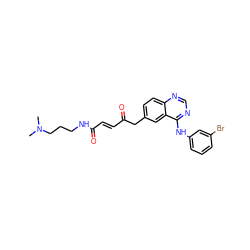 CN(C)CCCNC(=O)/C=C/C(=O)Cc1ccc2ncnc(Nc3cccc(Br)c3)c2c1 ZINC000040867237