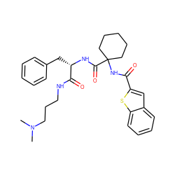 CN(C)CCCNC(=O)[C@H](Cc1ccccc1)NC(=O)C1(NC(=O)c2cc3ccccc3s2)CCCCC1 ZINC000028825159