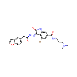 CN(C)CCCNC(=O)c1cc(Br)c2c(c1)NC(=O)/C2=N\NC(=O)Cc1ccc2occc2c1 ZINC000072180015