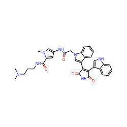 CN(C)CCCNC(=O)c1cc(NC(=O)Cn2cc(C3=C(c4c[nH]c5ccccc45)C(=O)NC3=O)c3ccccc32)cn1C ZINC000026000880