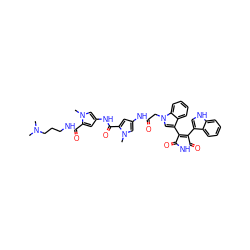 CN(C)CCCNC(=O)c1cc(NC(=O)c2cc(NC(=O)Cn3cc(C4=C(c5c[nH]c6ccccc56)C(=O)NC4=O)c4ccccc43)cn2C)cn1C ZINC000025997008