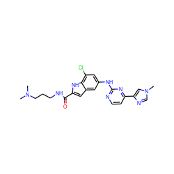 CN(C)CCCNC(=O)c1cc2cc(Nc3nccc(-c4cn(C)cn4)n3)cc(Cl)c2[nH]1 ZINC000222324455