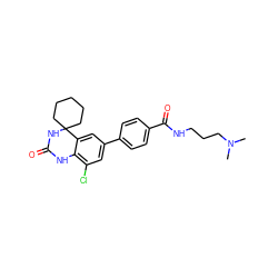 CN(C)CCCNC(=O)c1ccc(-c2cc(Cl)c3c(c2)C2(CCCCC2)NC(=O)N3)cc1 ZINC000028374473