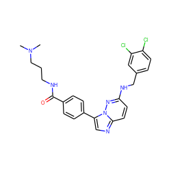 CN(C)CCCNC(=O)c1ccc(-c2cnc3ccc(NCc4ccc(Cl)c(Cl)c4)nn23)cc1 ZINC000058590648