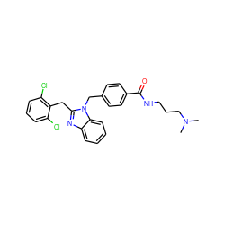 CN(C)CCCNC(=O)c1ccc(Cn2c(Cc3c(Cl)cccc3Cl)nc3ccccc32)cc1 ZINC000207585813