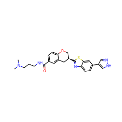 CN(C)CCCNC(=O)c1ccc2c(c1)C[C@H](c1nc3ccc(-c4cn[nH]c4)cc3s1)CO2 ZINC000049032266