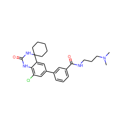 CN(C)CCCNC(=O)c1cccc(-c2cc(Cl)c3c(c2)C2(CCCCC2)NC(=O)N3)c1 ZINC000001553571