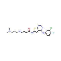 CN(C)CCCNC/C=C/C(=O)Nc1cc2c(Nc3ccc(F)c(Cl)c3)ncnc2s1 ZINC000169311822