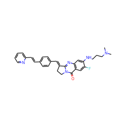 CN(C)CCCNc1cc2nc3n(c(=O)c2cc1F)CC/C3=C\c1ccc(/C=C/c2ccccn2)cc1 ZINC001772621360