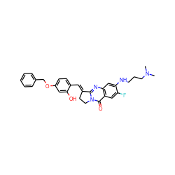 CN(C)CCCNc1cc2nc3n(c(=O)c2cc1F)CC/C3=C\c1ccc(OCc2ccccc2)cc1O ZINC001772583314